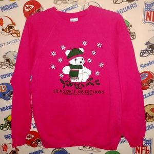 Vintage 1980s Seasons Greetings Newport Beach Christmas Winter Polar Sweatshirt